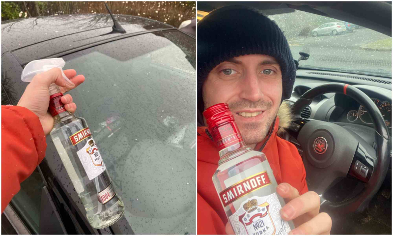 Британский доставщик нашел способ остановить обледенение стекол машины популярным российским алкогольным напитком 